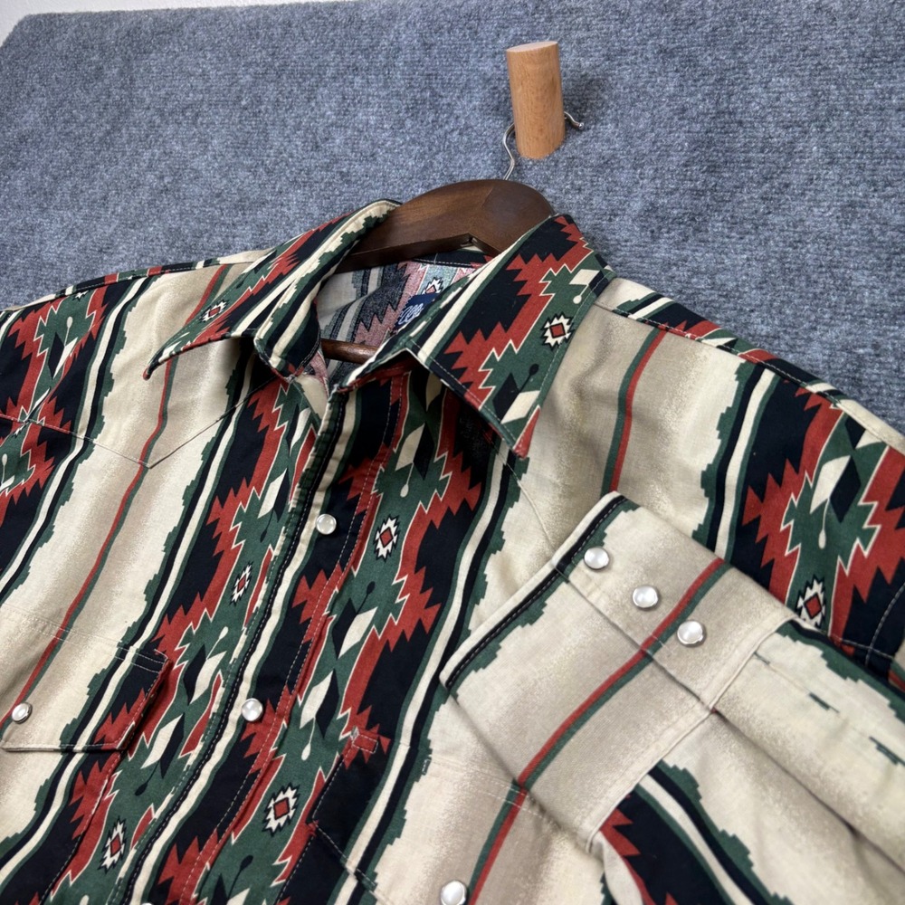 Wrangler Western Shirt Mens XL Multicolor Southwestern Pearl Snap Aztec 0663